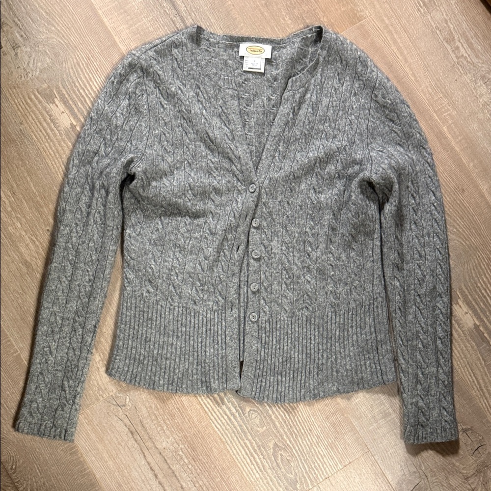 Talbots Gray Cable Knit Wool Blend Button Cardigan